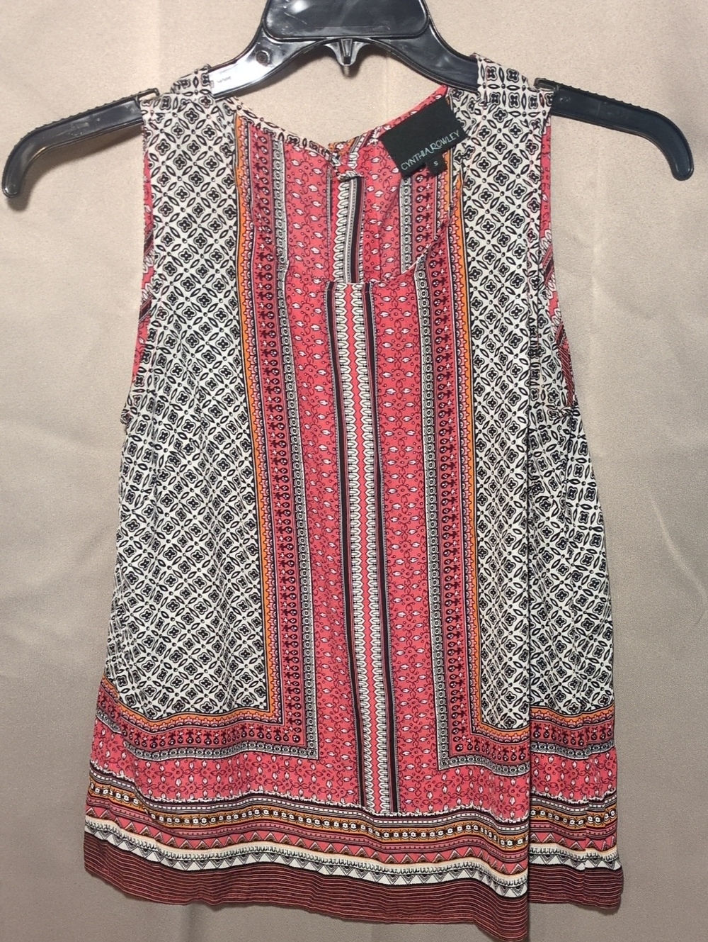 croft & barrow Coral, White & Black Printed Sleeveless Dressy Tank